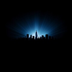 Obraz premium Dark City Skyline with Blue Light Rays