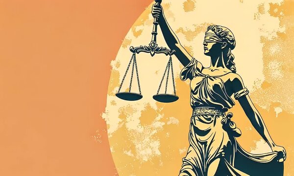 Lady Justice, scales, moonlit night, legal concept, website banner