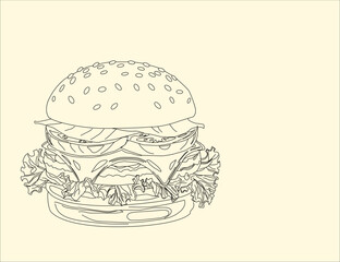doodle burger pattern background. doodle fast food burger seamless pattern background. seamless pattern of hamburger in doodle style. Seamless Pattern of a Cheese Burger or Hamburger.