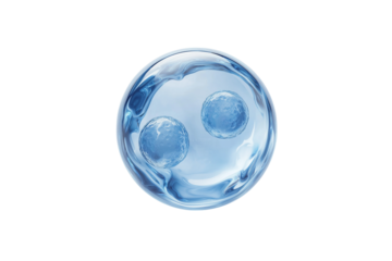 Molecules inside bubbles on blue background Collagen serum bubble	
