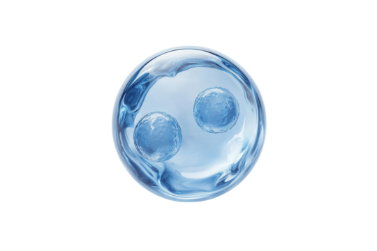 Molecules inside bubbles on blue background Collagen serum bubble	
