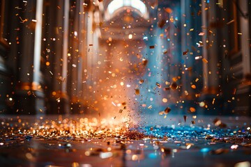 Obraz premium Room filled with confetti, creating a festive and celebratory atmosphere, scattered all over the floor, giving the impression of lively party or event
