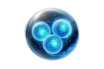 Molecules inside bubbles on blue background Collagen serum bubble	
