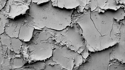 Obraz premium Gray textured plaster wall surface with cracks and peeling layers