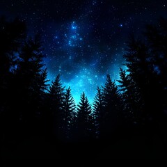 Naklejka premium Dark Forest Night Sky with Blue Stars