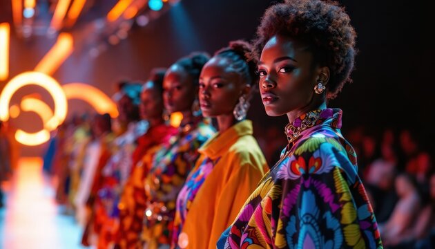 African female models in colorful fashion on vibrant runway event