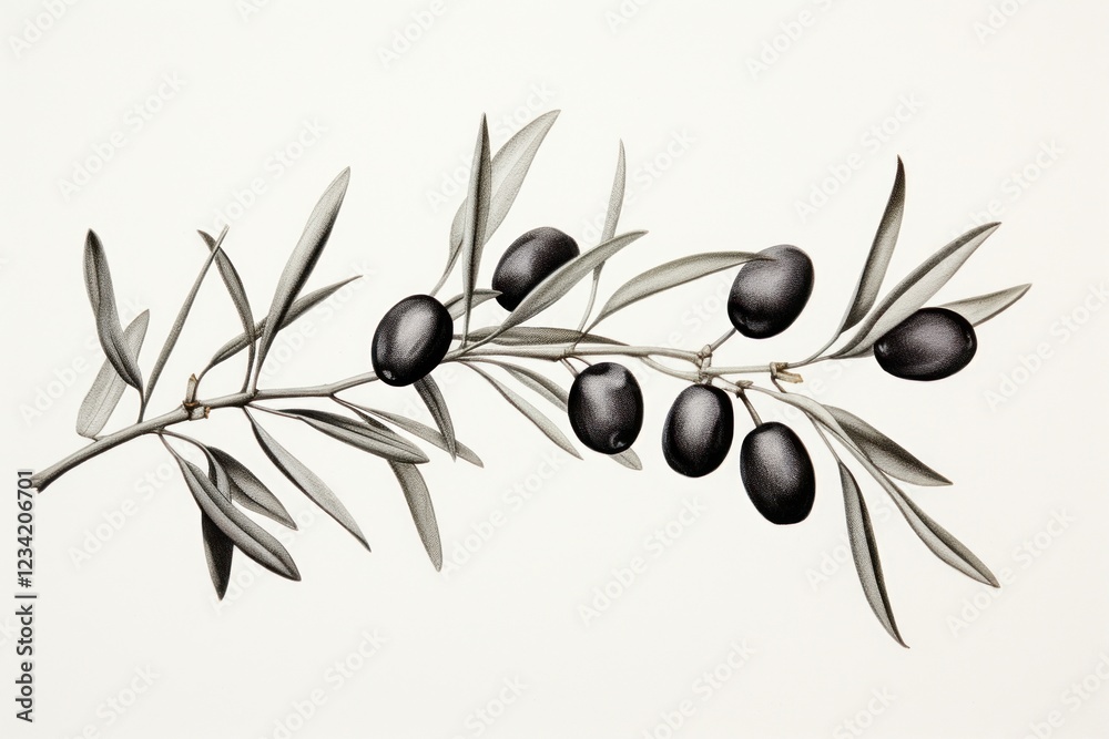 Wall mural Drawing branch sketch olive.