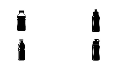 Black and white Silhouette Set of Different Bottle Types Water, Sports, and Juice Bottles