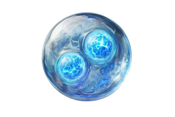 Molecules inside bubbles on blue background Collagen serum bubble	
