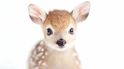 Obraz premium Adorable fawn portrait, white background, wildlife, nature