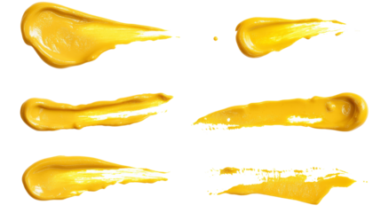 Set of yellow paint brush strokes on transparent background