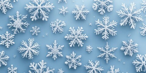 Intricate White Snowflakes on a Blue Background