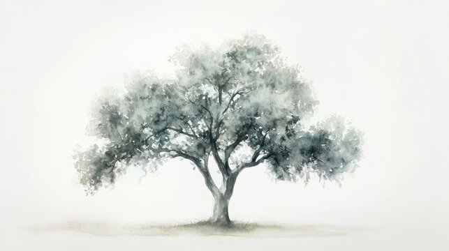 Watercolor olive tree, serene landscape, peaceful background, nature art print