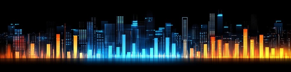 Abstract Cityscape With Digital Equalizer Bars A Representation Of Technology And Urban Life