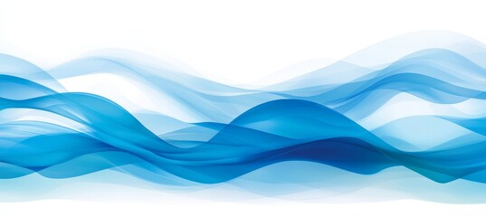 Blue Abstract Flowing Waves with Soft Gradients and Clean Lines on a White Background.