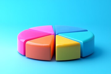 Obraz premium Colorful pie chart represented by vibrant segments on a bright blue background