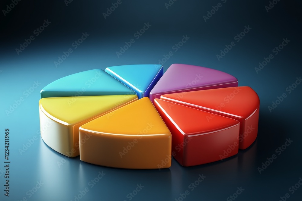 Poster Colorful segmented shapes arranged in a circular pattern on a dark blue background