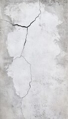 Obraz premium A large crack runs down a weathered, light-grey wall.