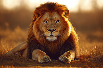Fototapeta premium Majestic African Lion at Golden Hour