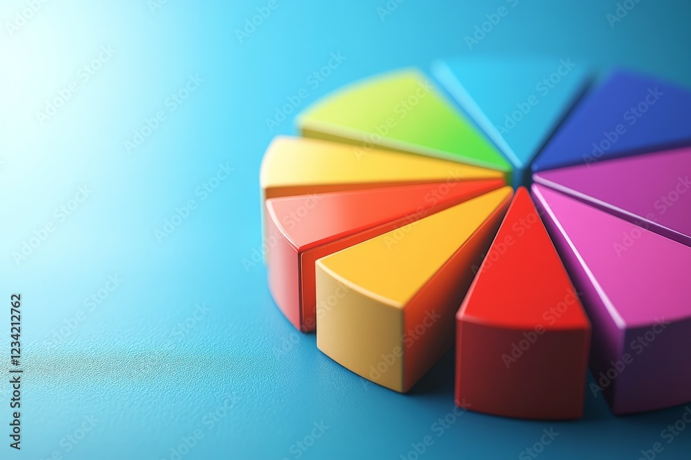 Aufkleber Colorful geometric shapes arranged in a circular pattern on a blue surface create a vibrant visual display suitable for educational purposes