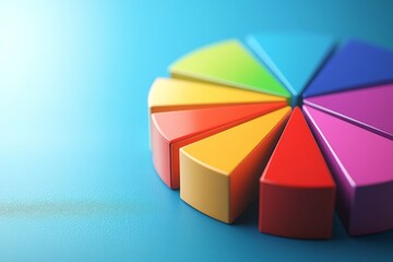 Obraz premium Colorful geometric shapes arranged in a circular pattern on a blue surface create a vibrant visual display suitable for educational purposes