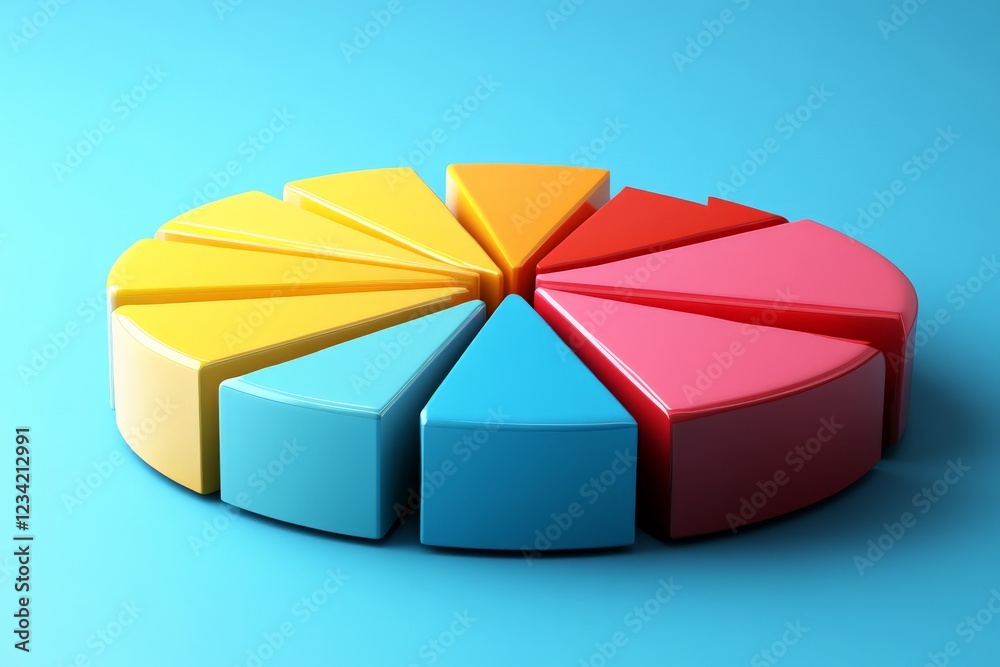 Poster Colorful geometric shapes arranged in a circular pattern on a blue background