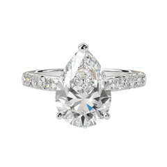 Elegant Engagement Ring with Pear-Cut Diamond White Isolated on Transparent or blank Background, PNG
