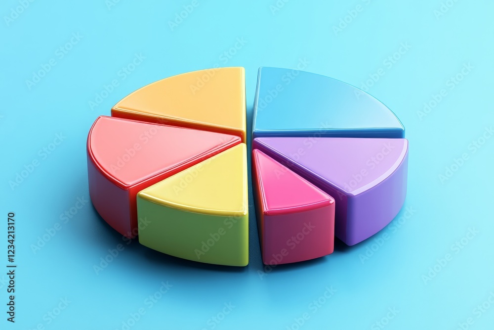 Poster colorful geometric shapes arranged in a pie chart formation on a blue background