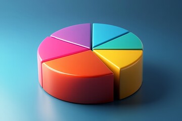 Obraz premium Colorful pie chart with segmented sections displayed on a smooth blue surface