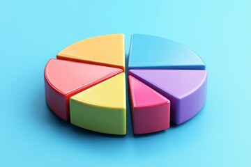 Colorful geometric shapes arranged in a pie chart formation on a blue background