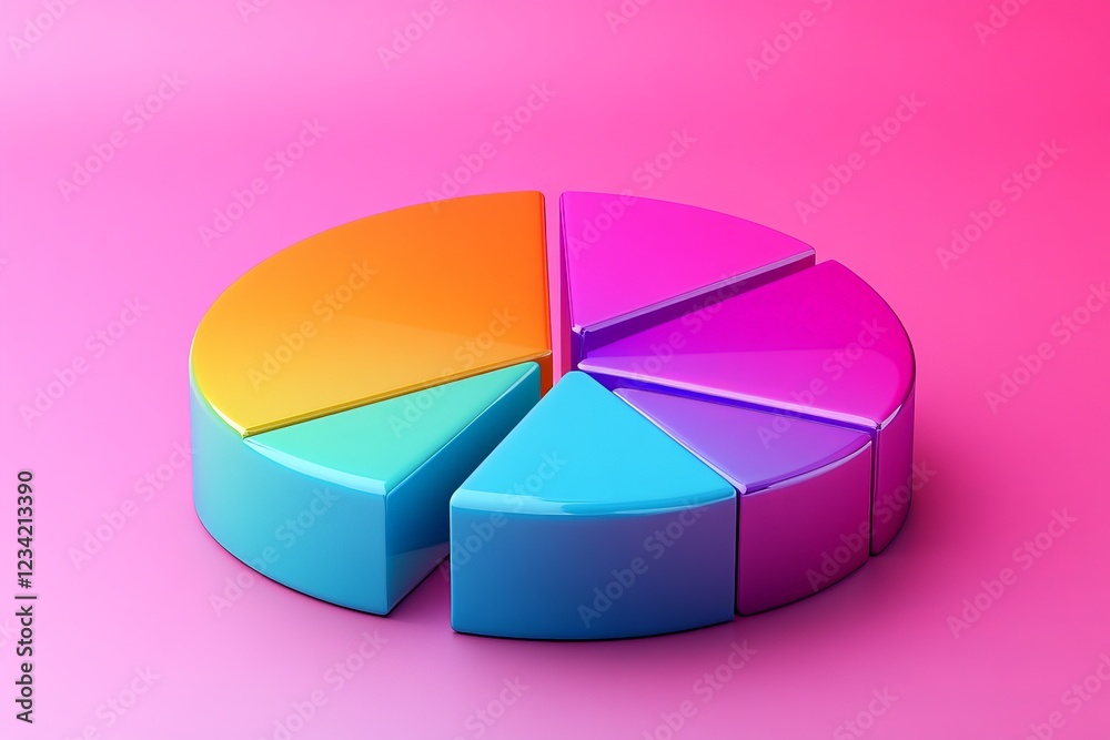 Leinwandbilder Colorful pie chart displaying segmented data on vibrant pink background in a modern design