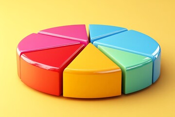 Obraz premium Colorful pie chart representation in vibrant shades against a bright yellow background