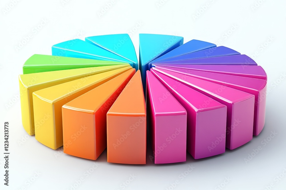 Poster Colorful pie chart segments arranged in a circular pattern on a white background representing data visualization