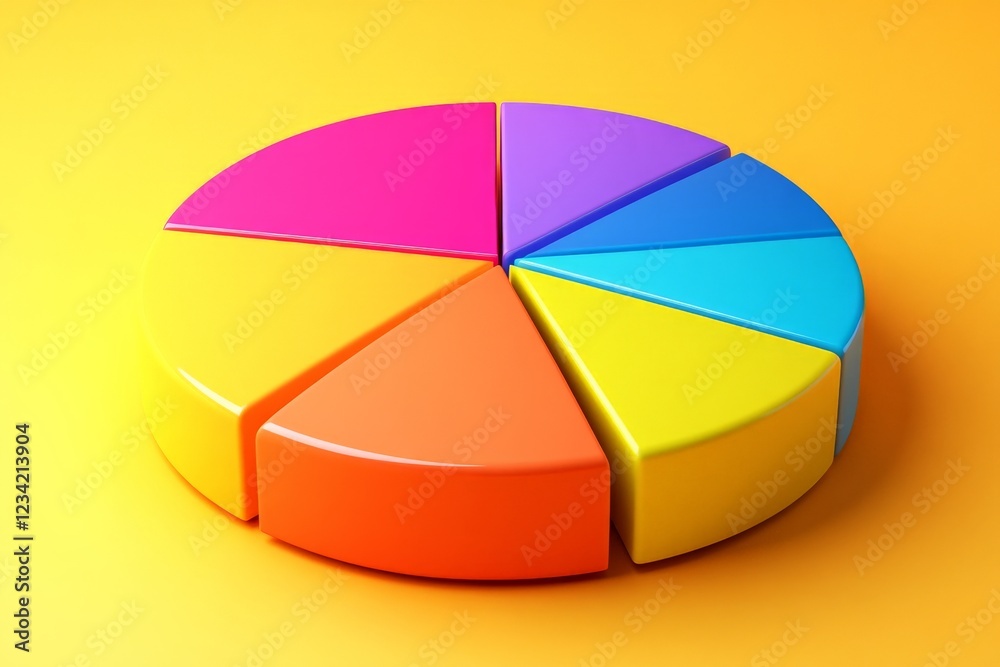 Poster colorful pie chart divided into segments showcasing data representation on a bright orange backgroun