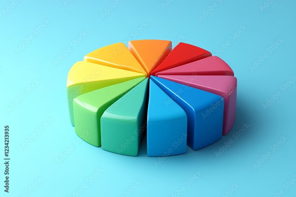 Poster colorful geometric shapes arranged in a circular design on a blue background