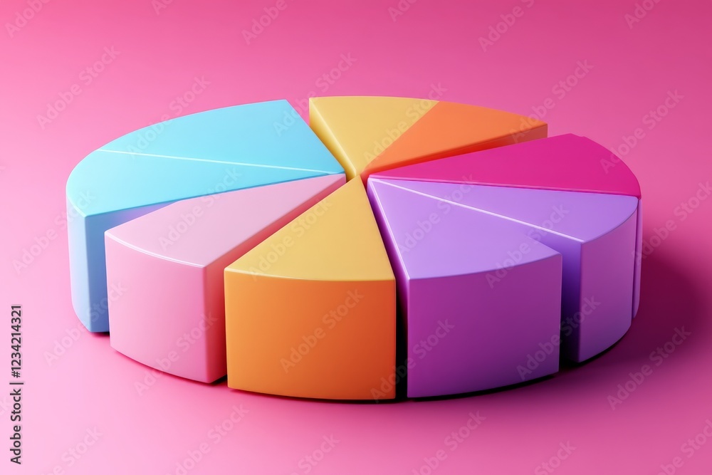 Aufkleber colorful geometric shapes arranged in a pie chart form against a vibrant pink background