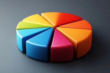 Obraz premium Colorful pie chart displaying various segments for data representation on a dark surface