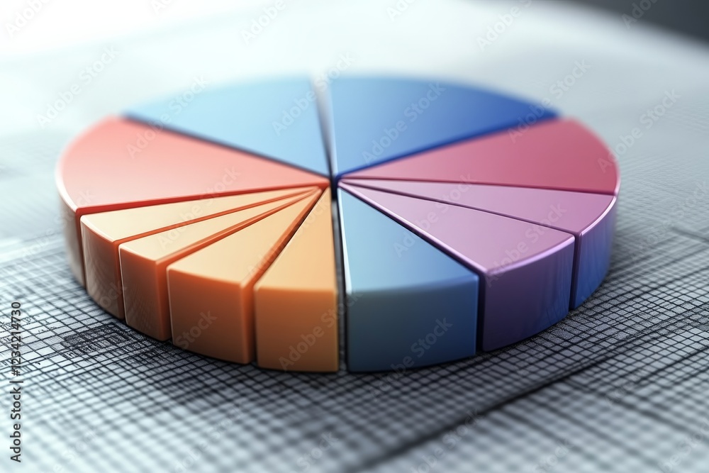 Fototapete Colorful pie chart made of soft materials on a grid background representing data distribution
