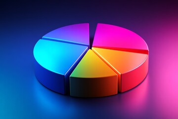 Fototapeta premium Colorful pie chart with vibrant sections illuminated in a dark background