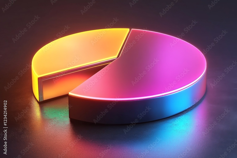 Aufkleber Colored neon pie chart displaying data visualization elements on a dark background