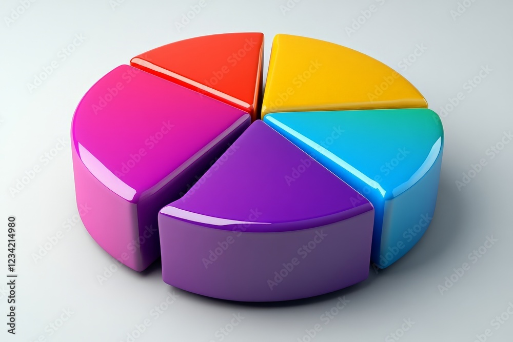Poster Colorful pie chart in a modern style, showcasing segmented sections in vibrant hues on a clean background