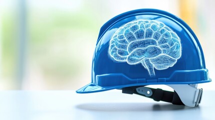 Innovative safety training for construction workers safety site image of a hard hat with brain design bright environment close-up view mental awareness