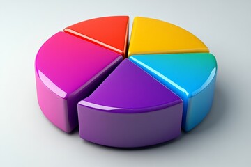 Obraz premium Colorful pie chart in a modern style, showcasing segmented sections in vibrant hues on a clean background