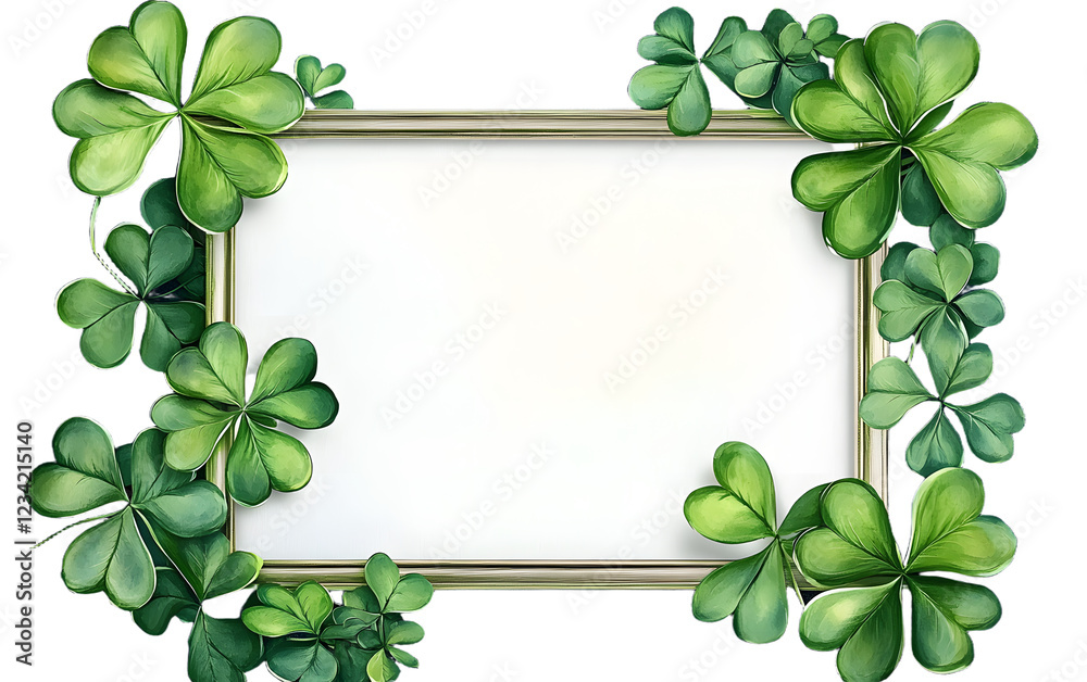 Sticker watercolor rectangular clover shamrock frame illustration element for st patrick's day decoration gr