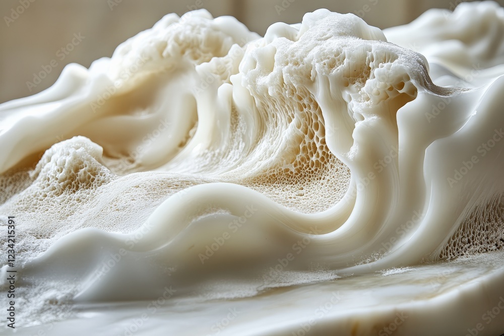 Poster Foam creates intricate patterns resembling ocean waves on a surface during a melting process