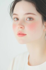 Fototapeta premium Fresh and Radiant Natural Beauty with Freckles and Glowing Skin