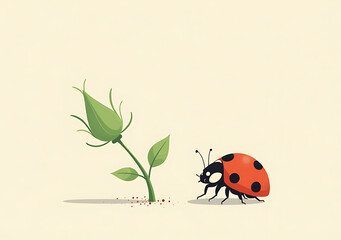 ladybug sits quietly next tiny green shoot