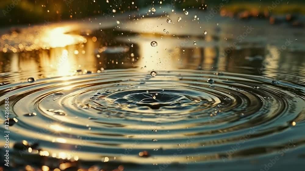 Poster drops fall into an autumn puddle and fly in different directions