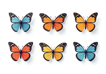 set colorful butterfly icons made simple white background modern digital style use various