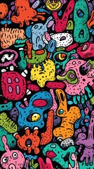 Colorful Abstract Doodle Creatures Pattern Design